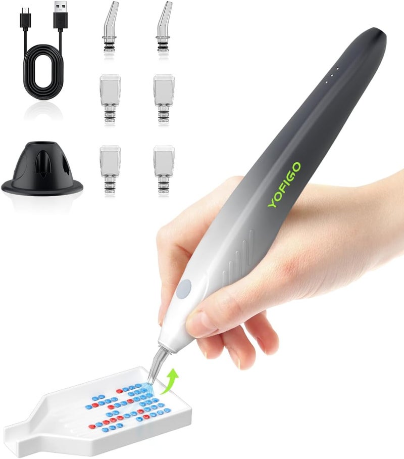 YOFIGO Electric Wirless Diamond Painting Pen,Vacuum Diamond Art Pen with Charging Base, 6 Suction Heads,Gradient Painting Pen for Beginners (Black) - Image 1
